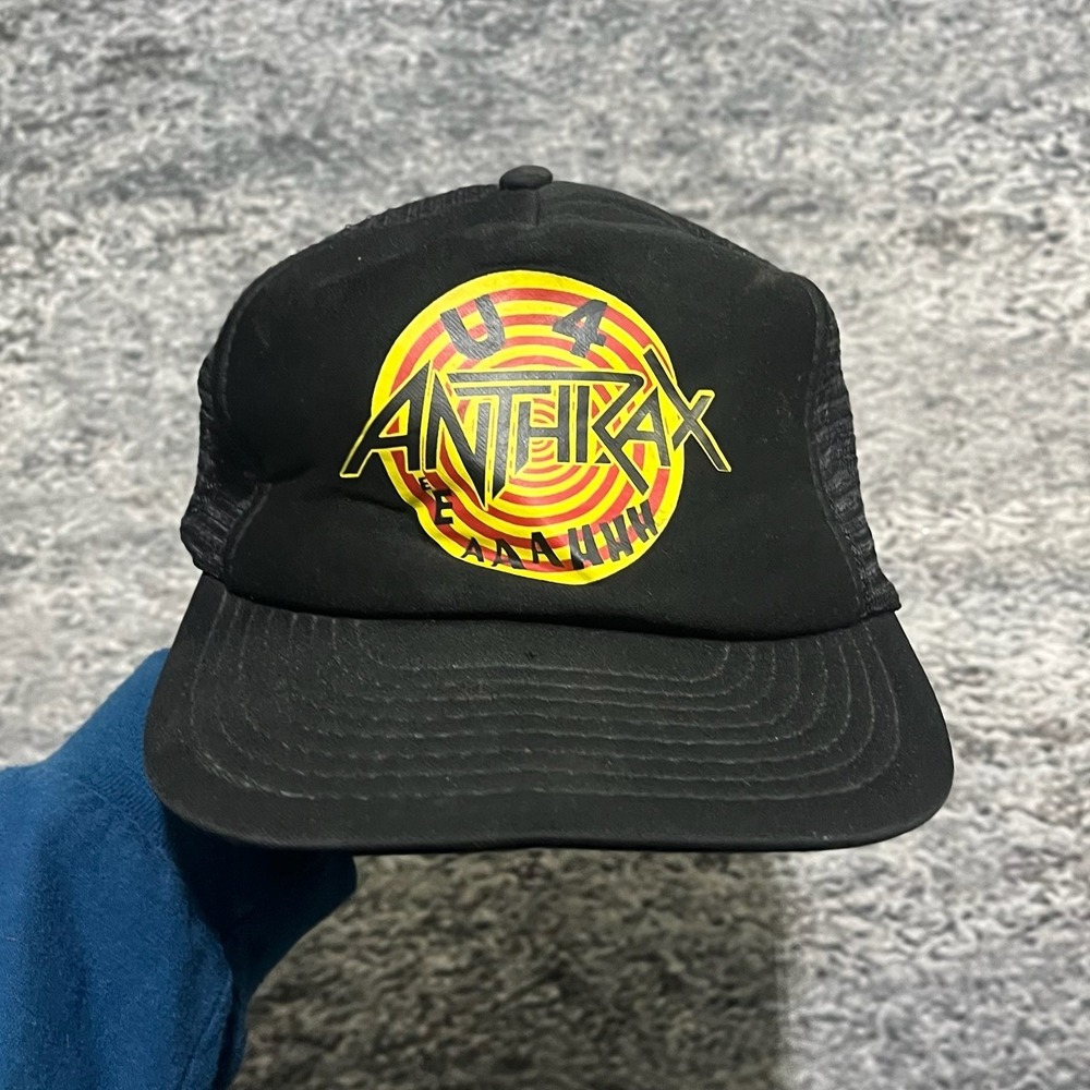 Vintage U4 Anthrax Trucker Hat Mesh Back‎ Metal Rock Band Adjustable 80s 90s